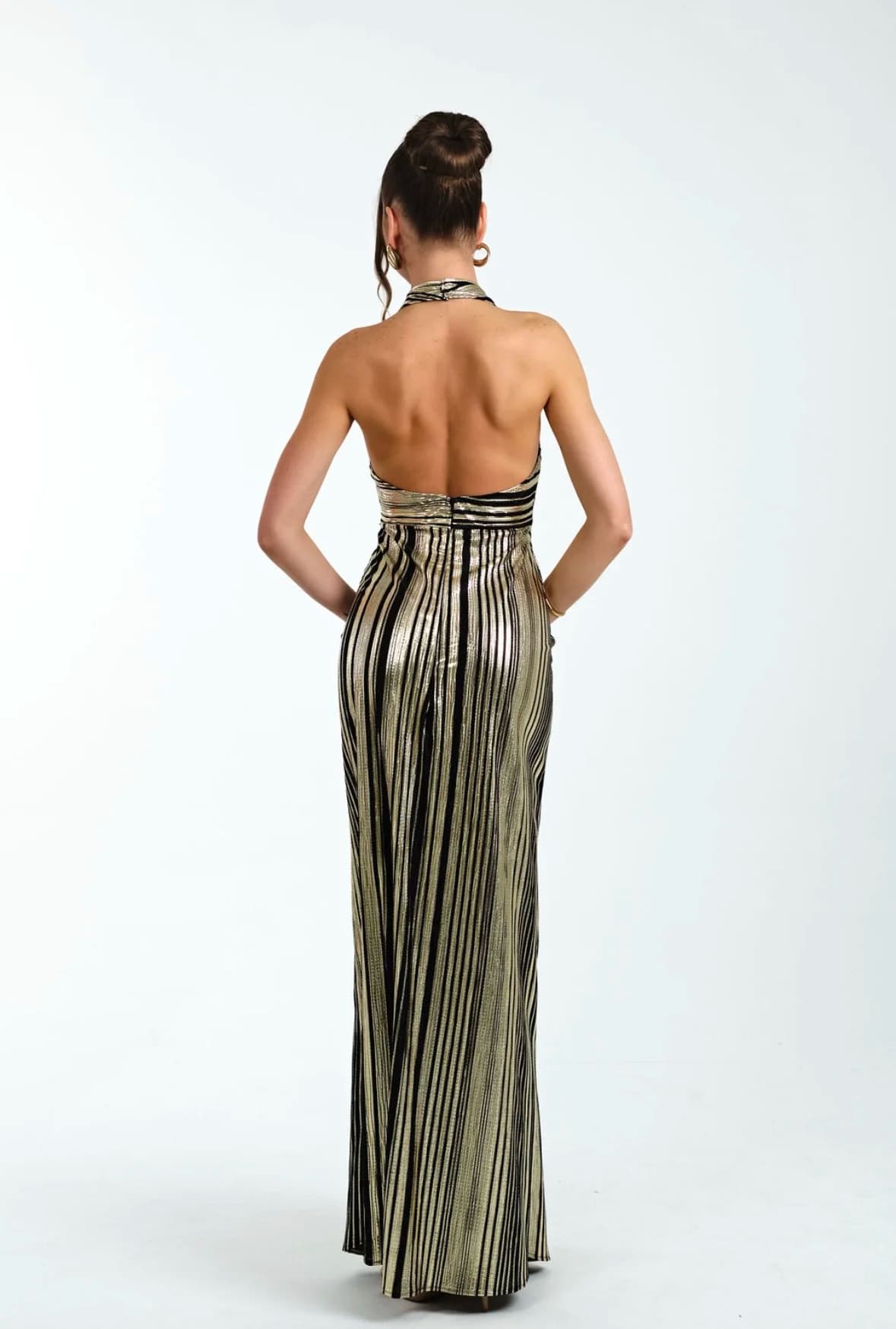 The Metallic Striped Plunge Gown